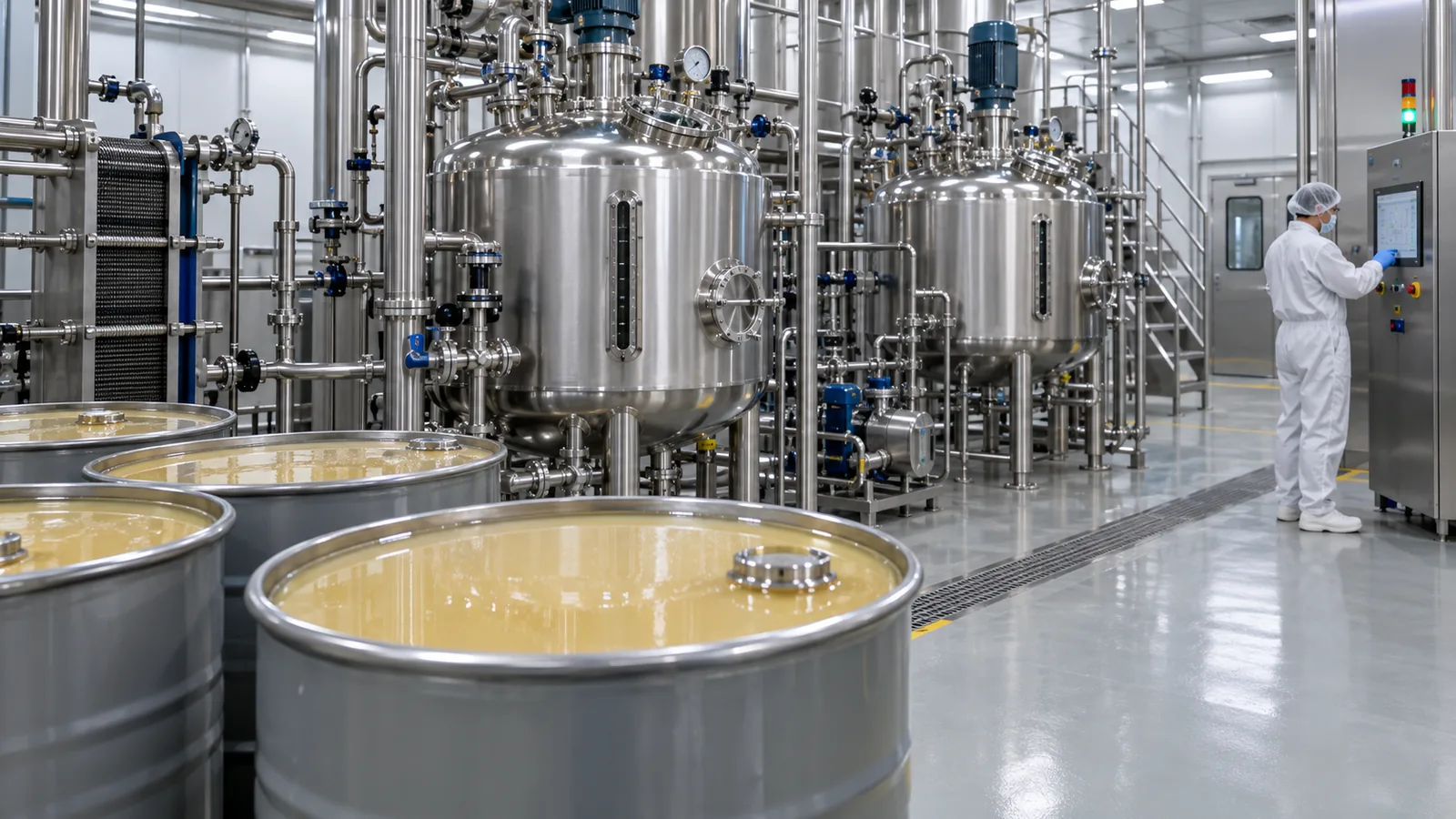 Enzyme conversion production line with sunflower lecithin raw material and phosphatidylserine powder in a processing plant