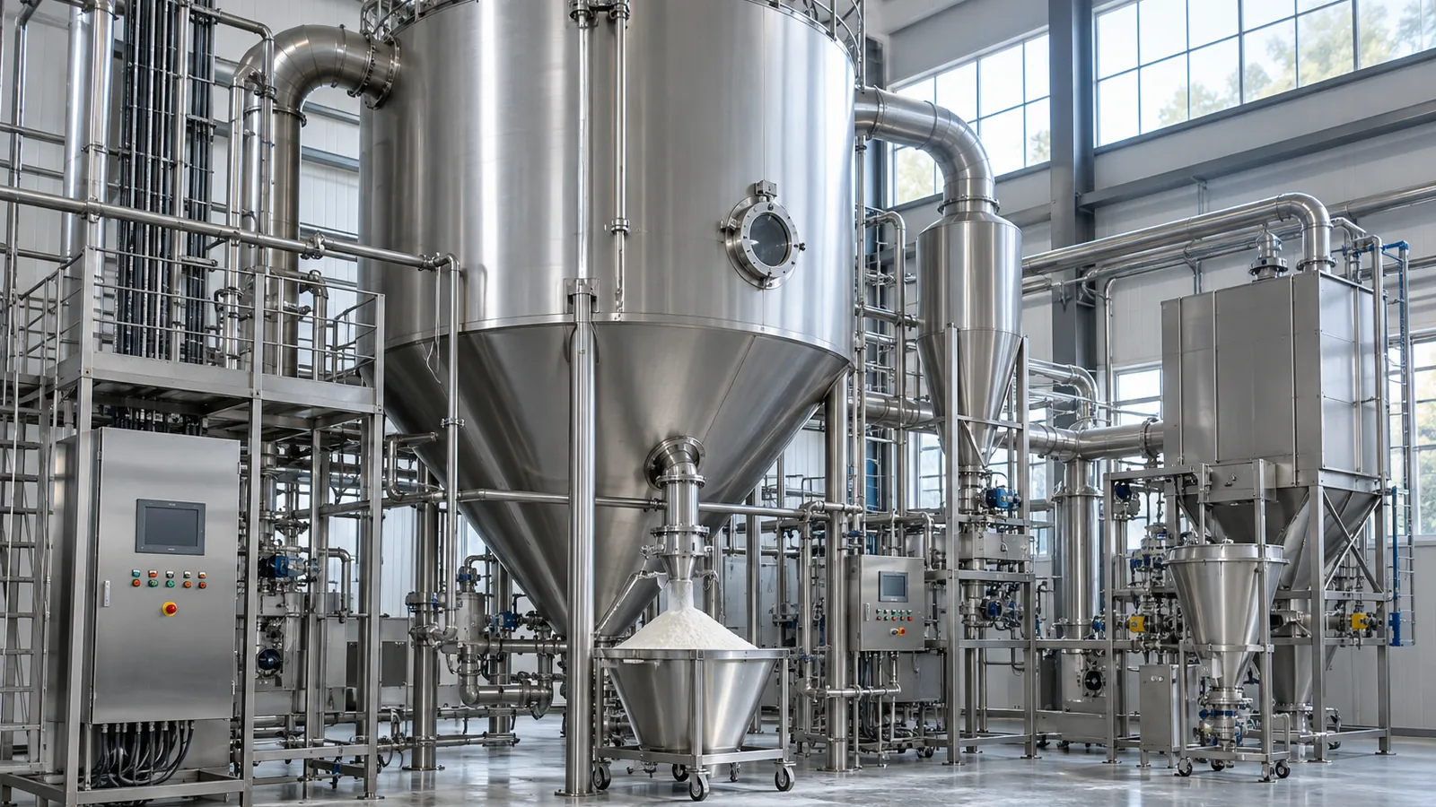 Microencapsulation spray-drying equipment producing phosphatidylserine powder in an ingredient plant