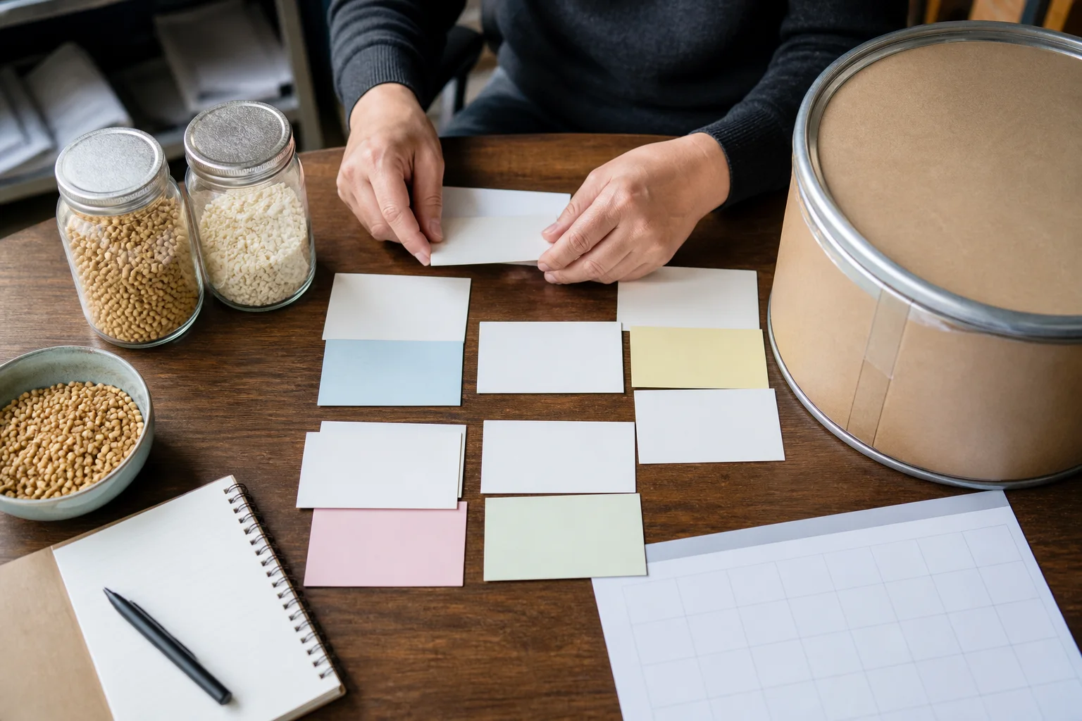 Annual PS supply forecast review with grade samples, demand lanes, packaging cards, and procurement notes