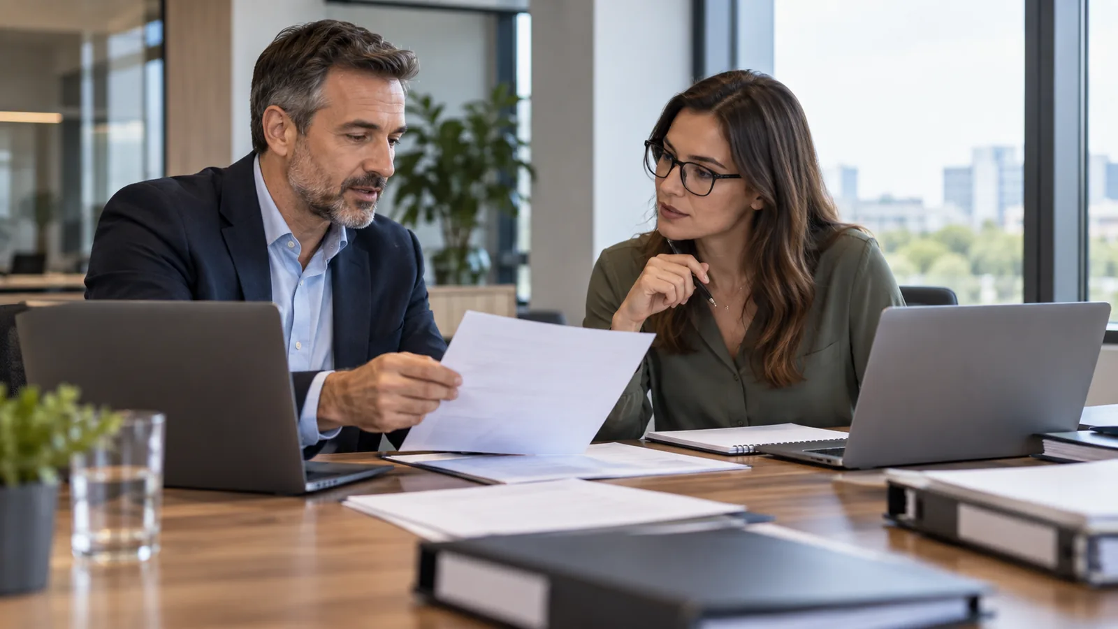 Procurement and QA teams reviewing supplier performance documents in a meeting room